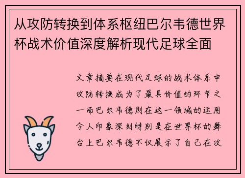 从攻防转换到体系枢纽巴尔韦德世界杯战术价值深度解析现代足球全面